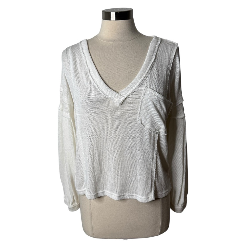 Vici Bellissimo Draped V-Neck Knit‎ Sweater Top in White Womens Small - Picture 2 of 9